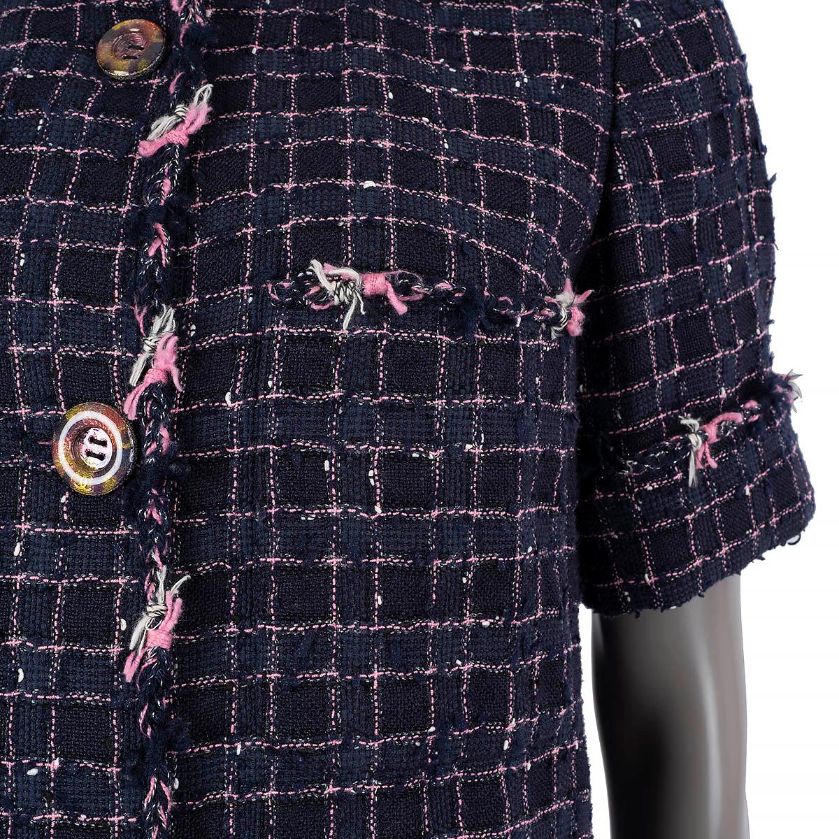 CHANEL purple & pink 2015 15S SHORT SLEEVE TWEED Coat Jacket 38 S For Sale 2