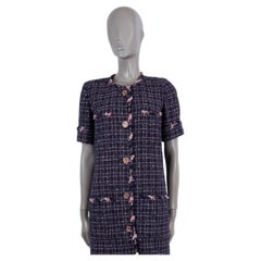 CHANEL lila & rosa 2015 15S SHORT SLEEVE TWEED Mantel Jacke 38 S