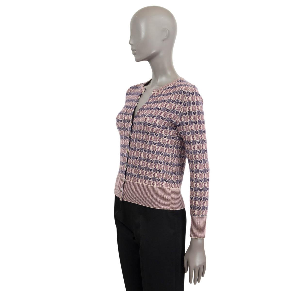 Gray CHANEL purple & pink cashmere 2001 01P CLOVER Cardigan Sweater 42 L For Sale