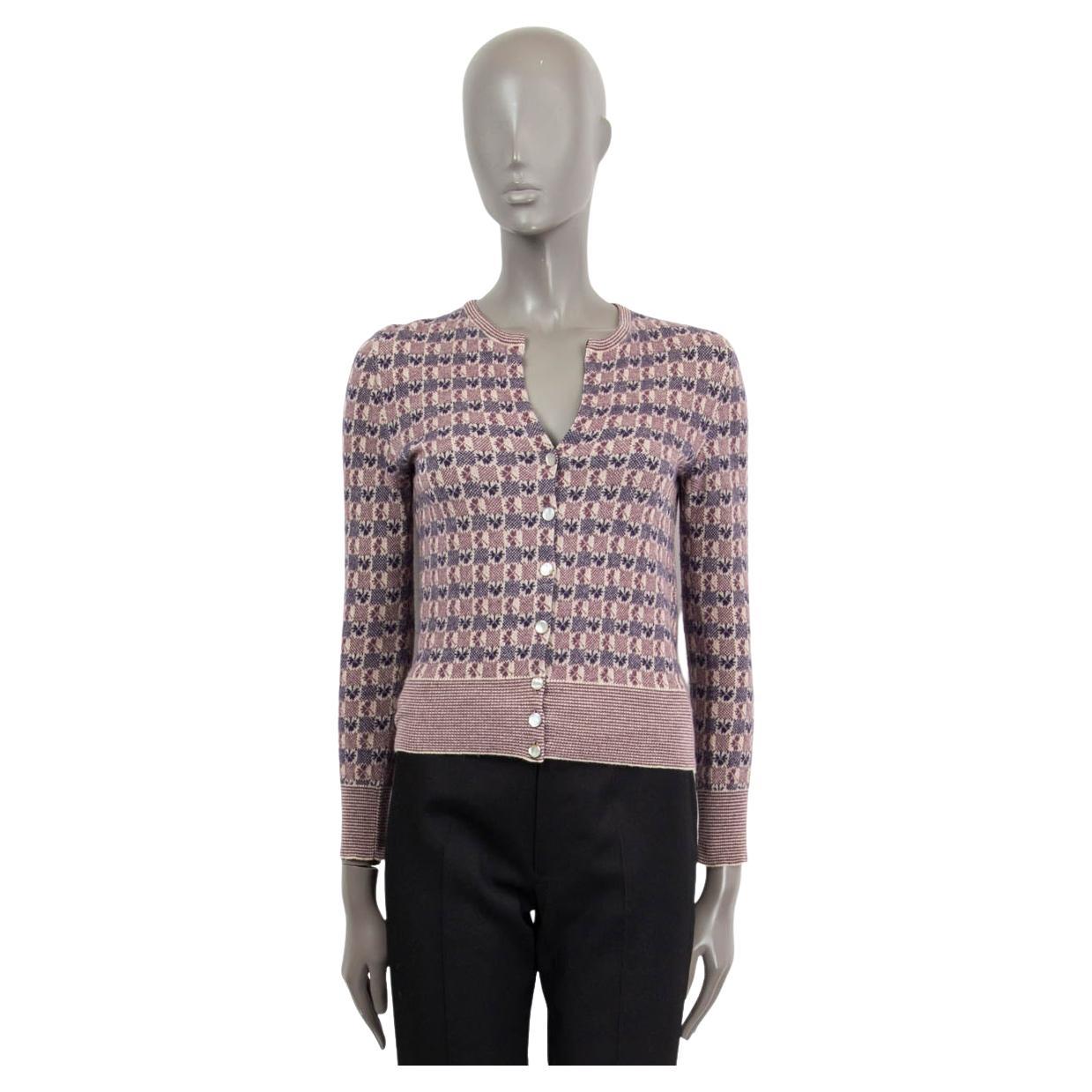 CHANEL purple & pink cashmere 2001 01P CLOVER Cardigan Sweater 42 L For Sale