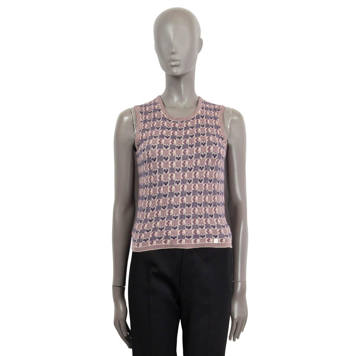 Gray CHANEL purple & pink cashmere 2001 01P CLOVER Sleeveless Sweater 40 M For Sale
