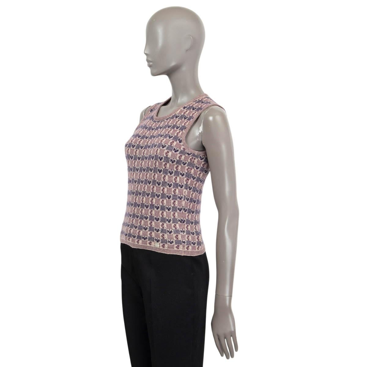 Women's CHANEL purple & pink cashmere 2001 01P CLOVER Sleeveless Sweater 40 M For Sale