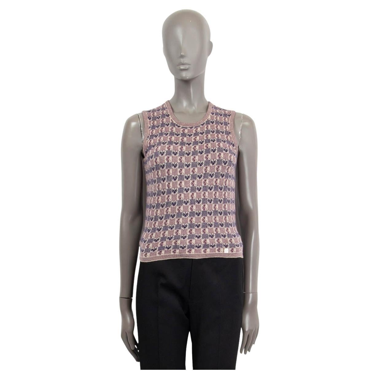 CHANEL purple & pink cashmere 2001 01P CLOVER Sleeveless Sweater 40 M For Sale