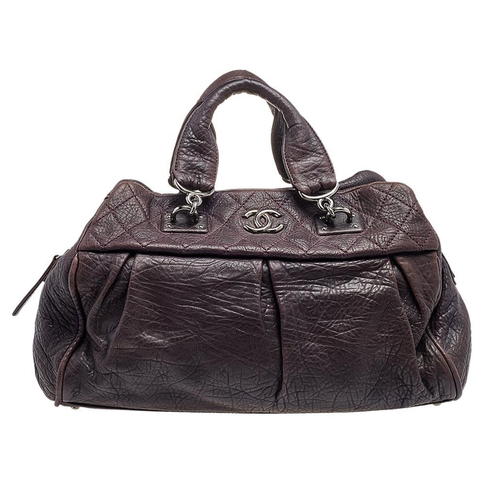 Chanel Purple Pleated Leather Doctors Bag