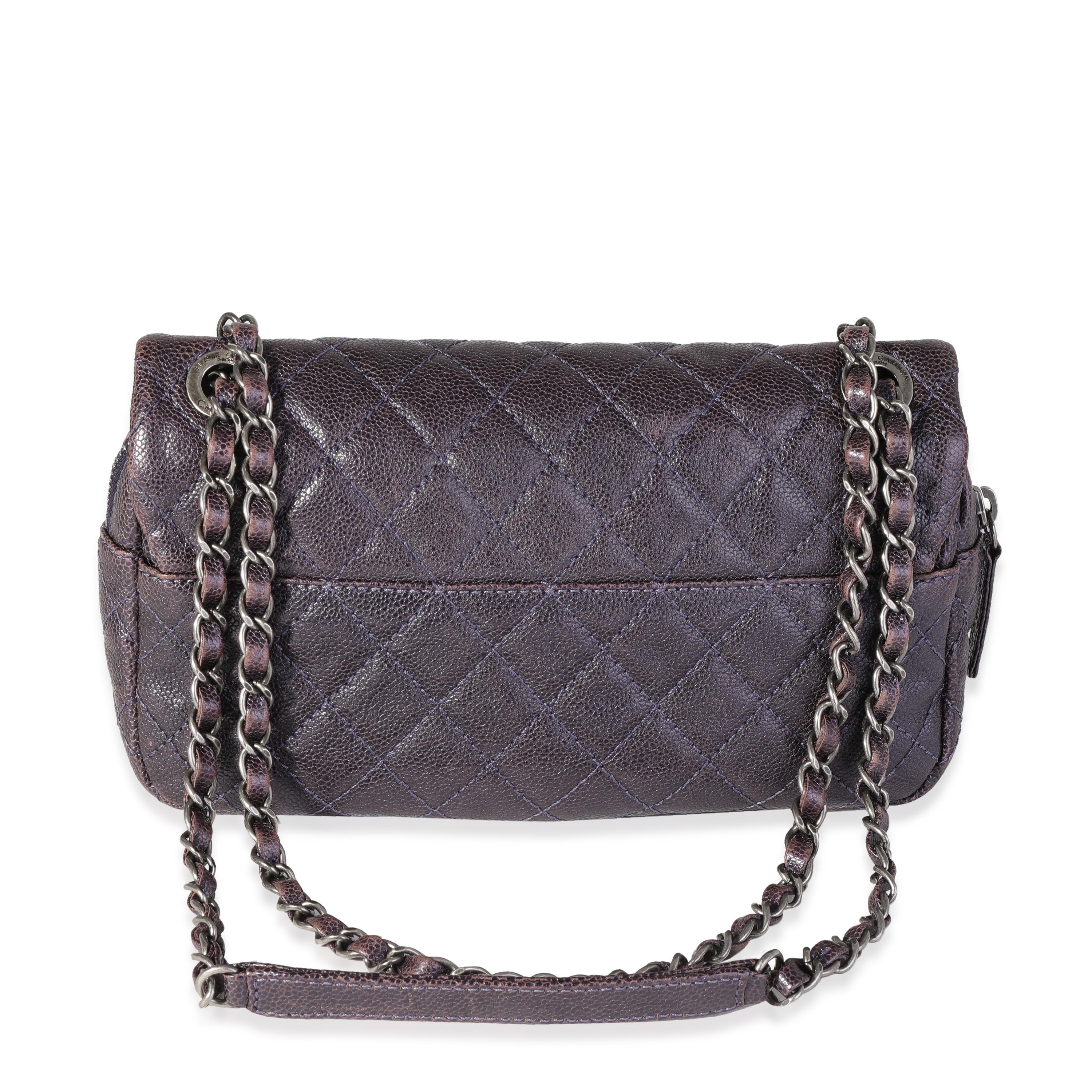 Gray Chanel Purple Quilted Caviar Easy Flap Bag For Sale