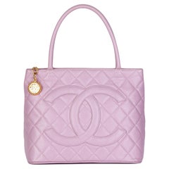 CHANEL Purple Quilted Caviar Leather Medallion Tote 