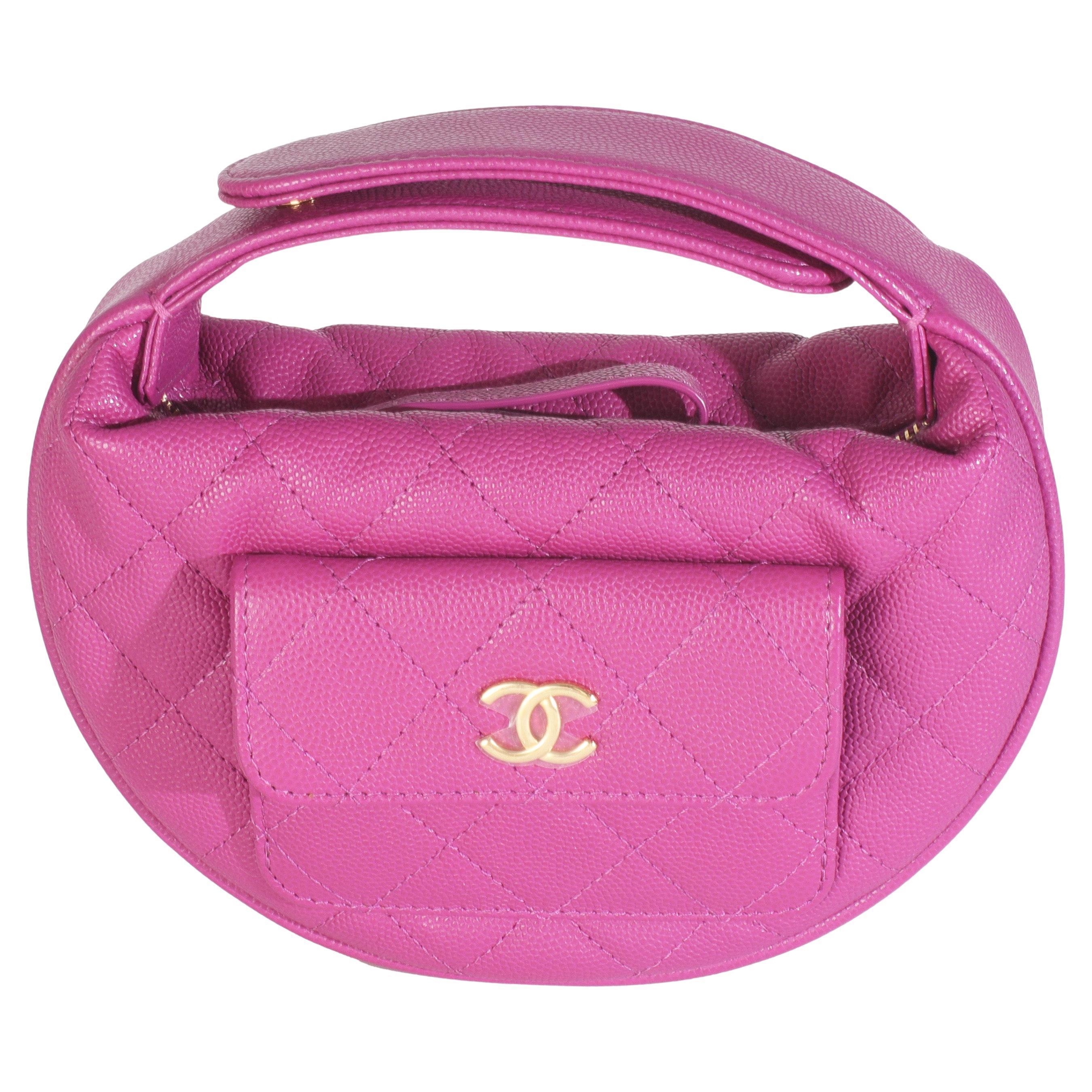 Chanel Purple Quilted Caviar Mini Round Hobo Handbag