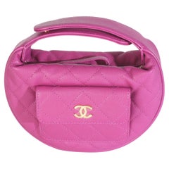 Chanel Purple Quilted Caviar Mini Round Hobo Handbag