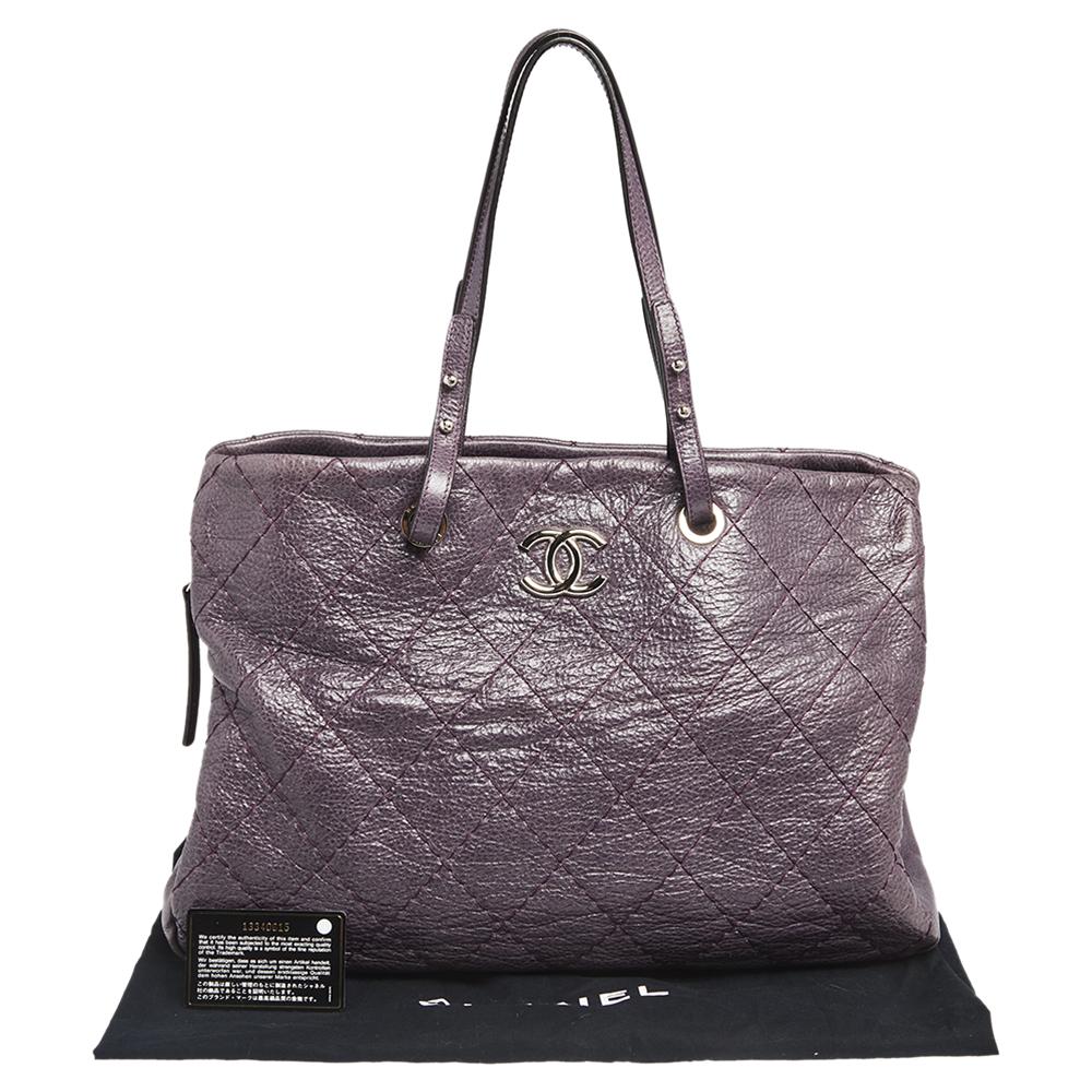 Chanel Purple Quilted Glazed Leather Large On the Road Tote 8