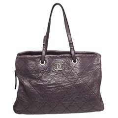 Chanel Purple Quilted Glazed Leather Large On the Road Tote