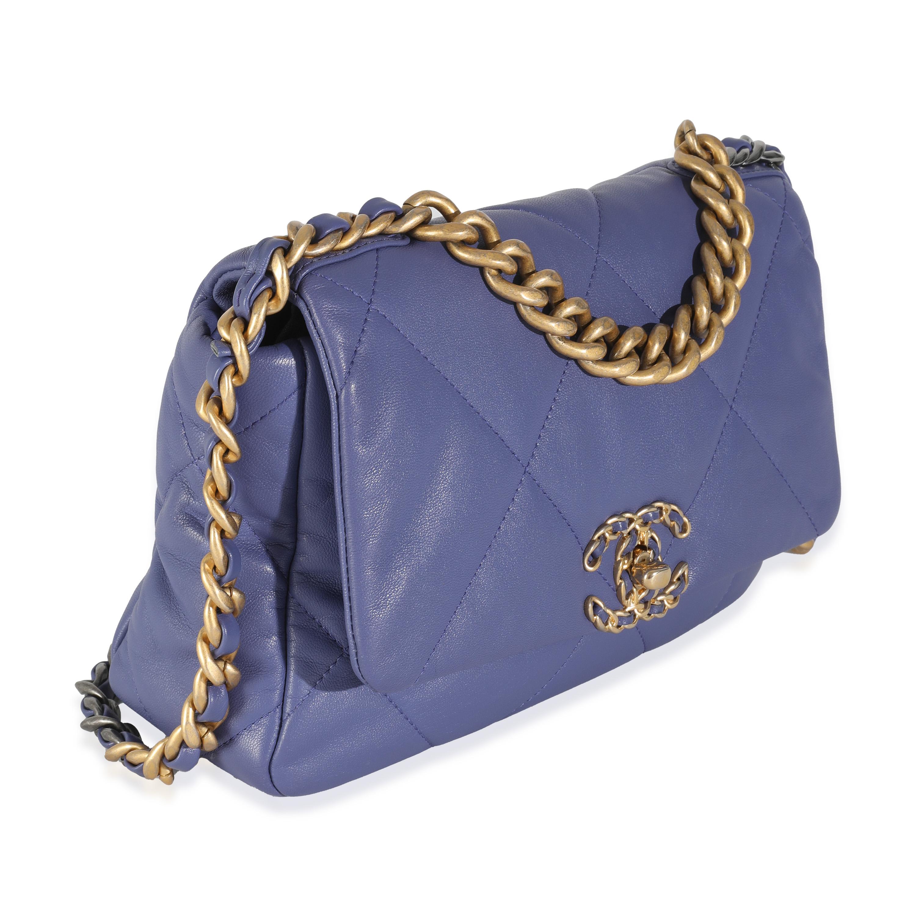 Gray Chanel Purple Quilted Goatskin Chanel 19 Flap Bag For Sale