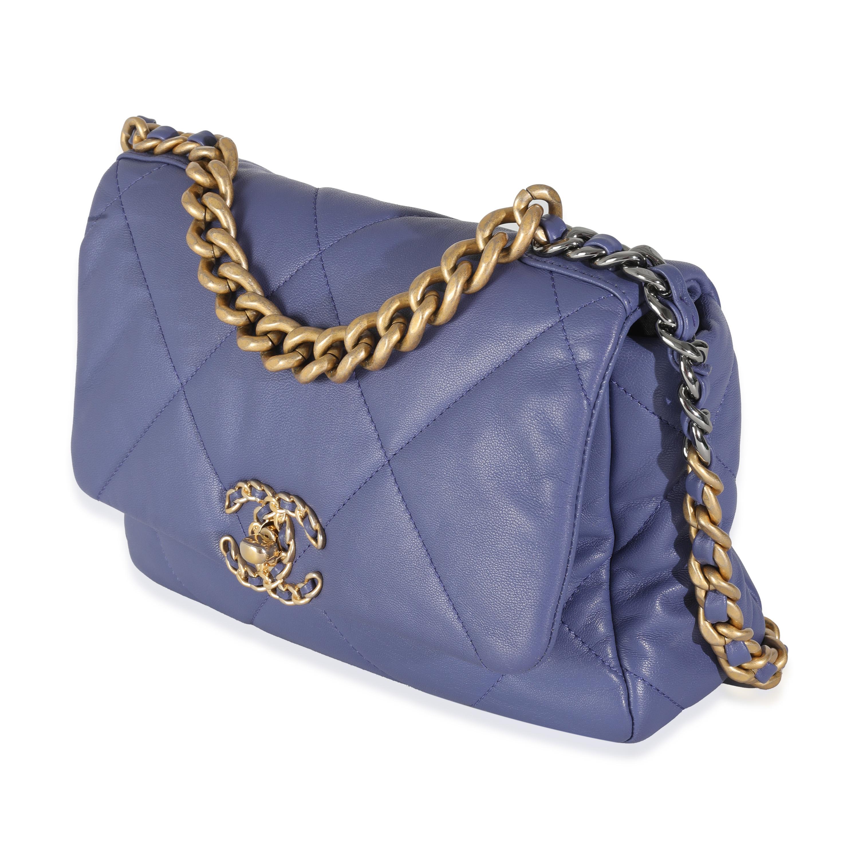 Chanel Purple Quilted Goatskin Chanel 19 Flap Bag In Excellent Condition For Sale In New York, NY