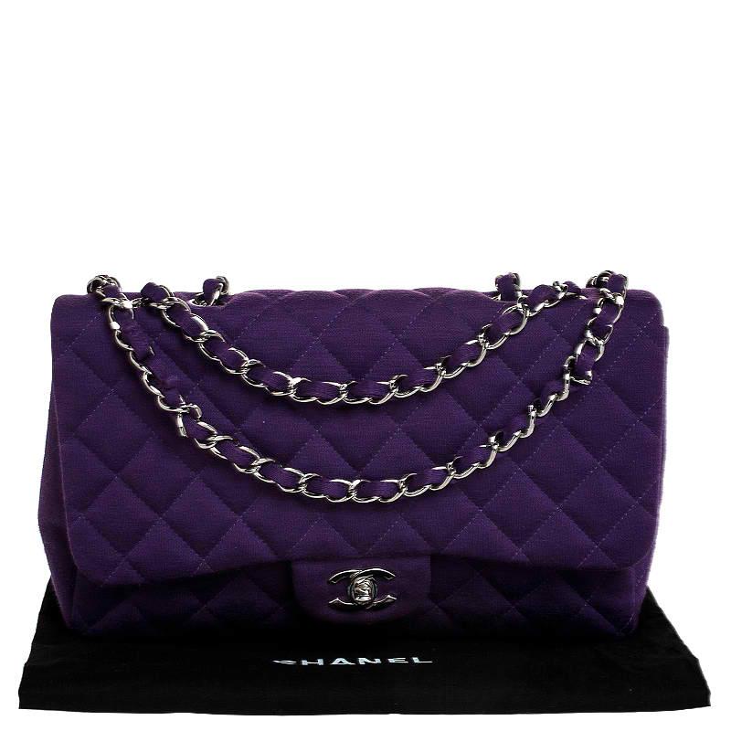 Chanel Purple Quilted Jersey Jumbo Classic Single Flap Bag 5