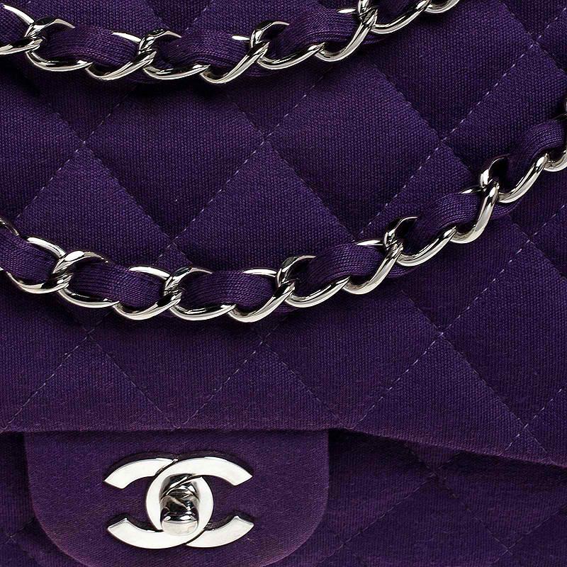 Black Chanel Purple Quilted Jersey Jumbo Classic Single Flap Bag