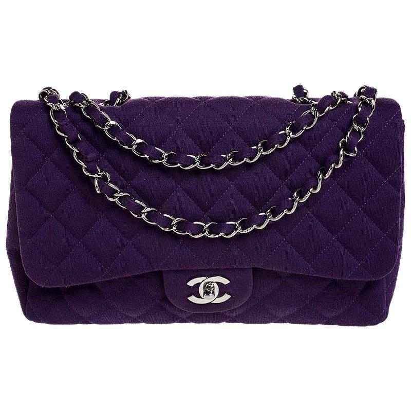 Chanel Purple Quilted Jersey Jumbo Classic Single Flap Bag