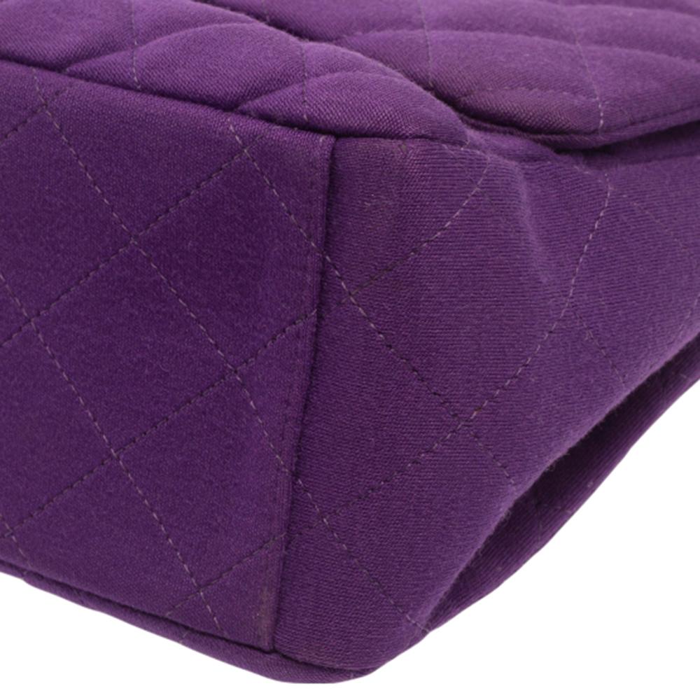 Chanel Purple Quilted Jersey Maxi Classic Single Flap Bag In Good Condition In Dubai, Al Qouz 2