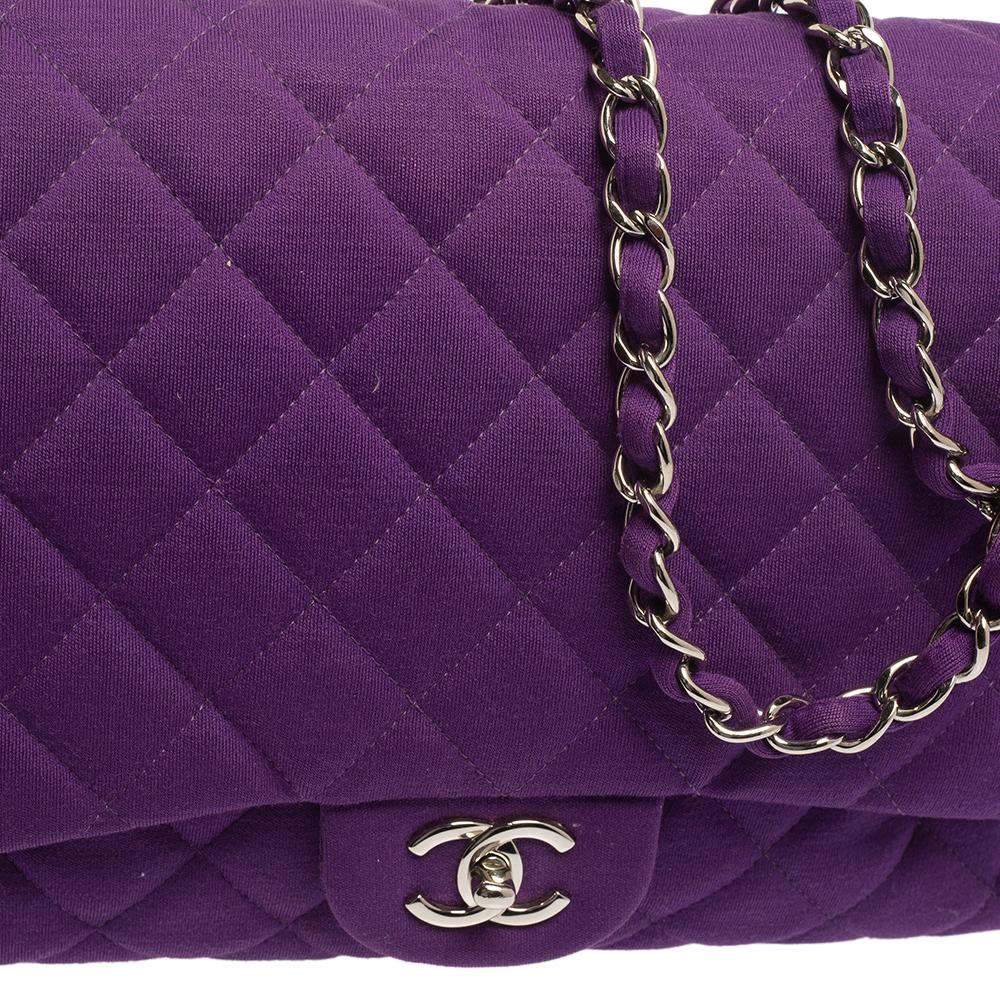 Chanel Purple Quilted Jersey Maxi Classic Single Flap Bag 1