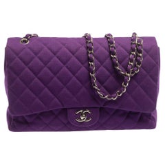 Chanel Purple Quilted Jersey Maxi Classic Single Flap Bag