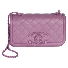 Chanel Purple Quilted Lambskin CC Chain Small Filigree Flap Bag