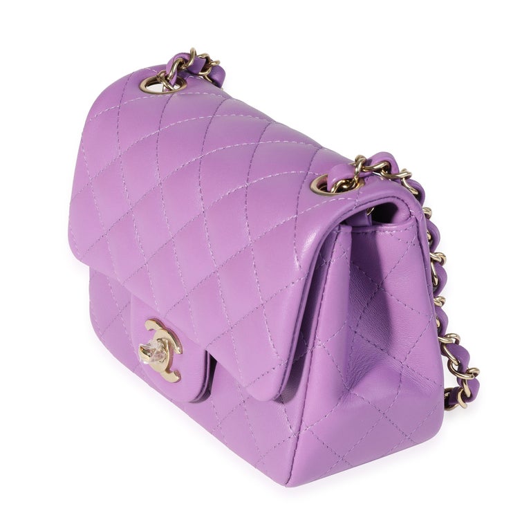 Chanel Square Classic Single Flap Bag Quilted Lambskin Mini Purple