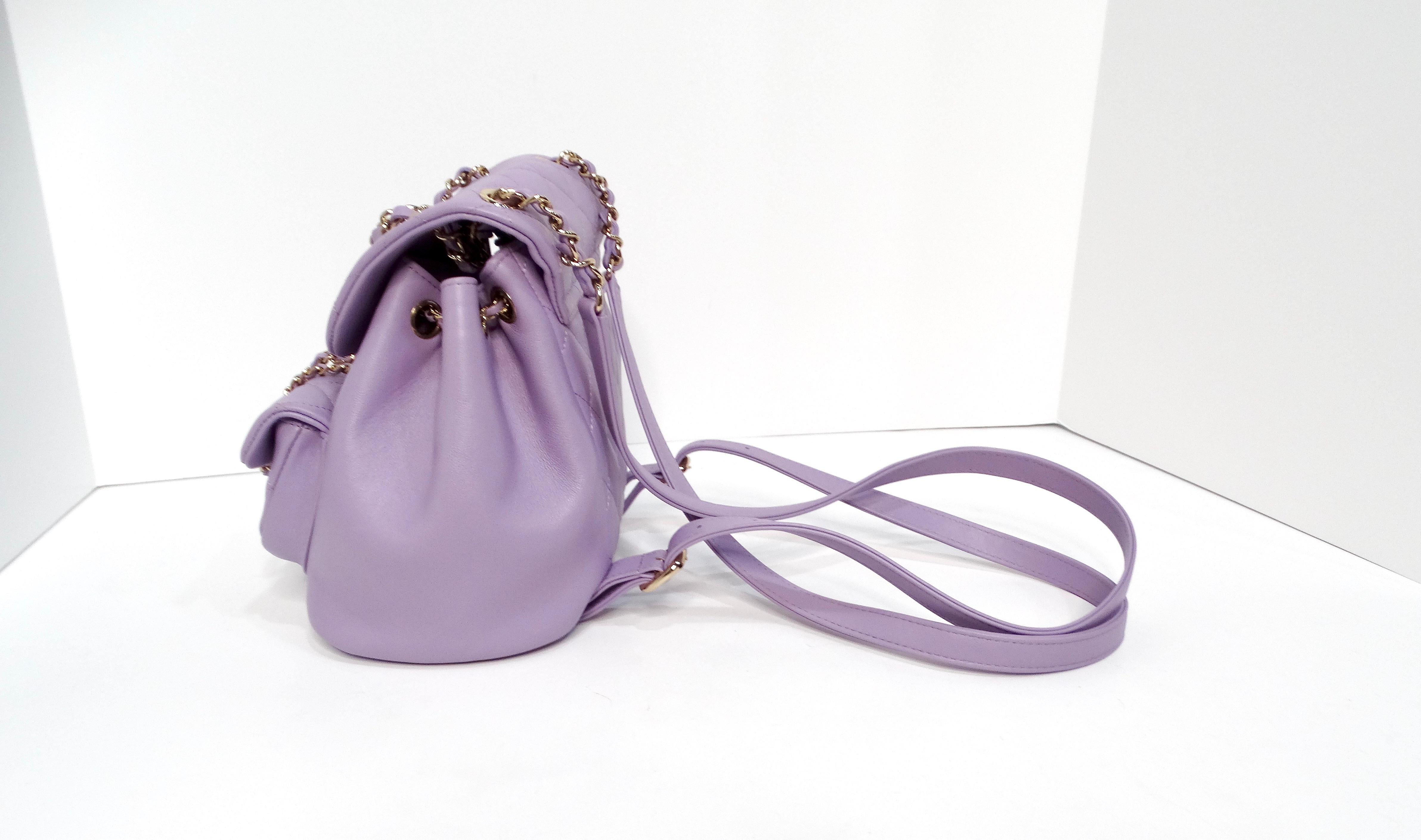 Gray Chanel Purple Quilted Lambskin Duma Backpack With Gold-Tone Hardware For Sale