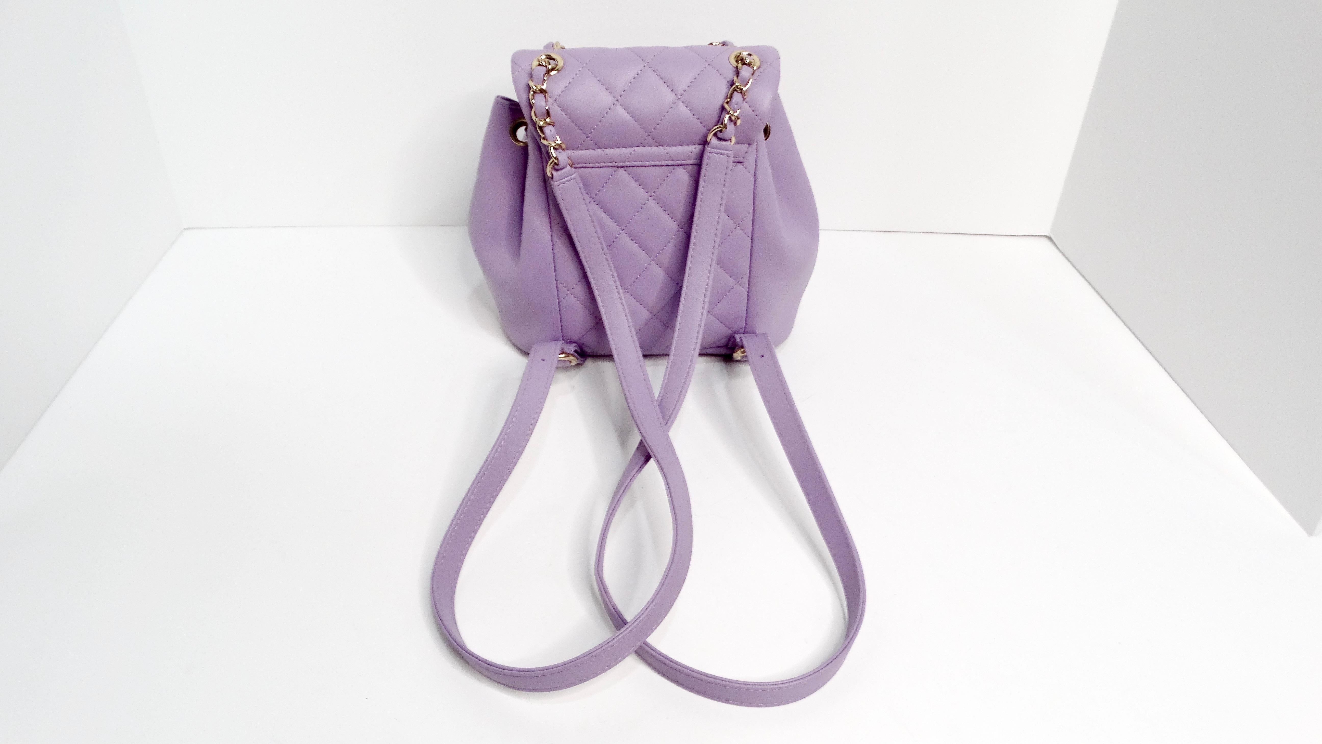Chanel Purple Quilted Lambskin Duma Backpack With Gold-Tone Hardware In Good Condition For Sale In Scottsdale, AZ
