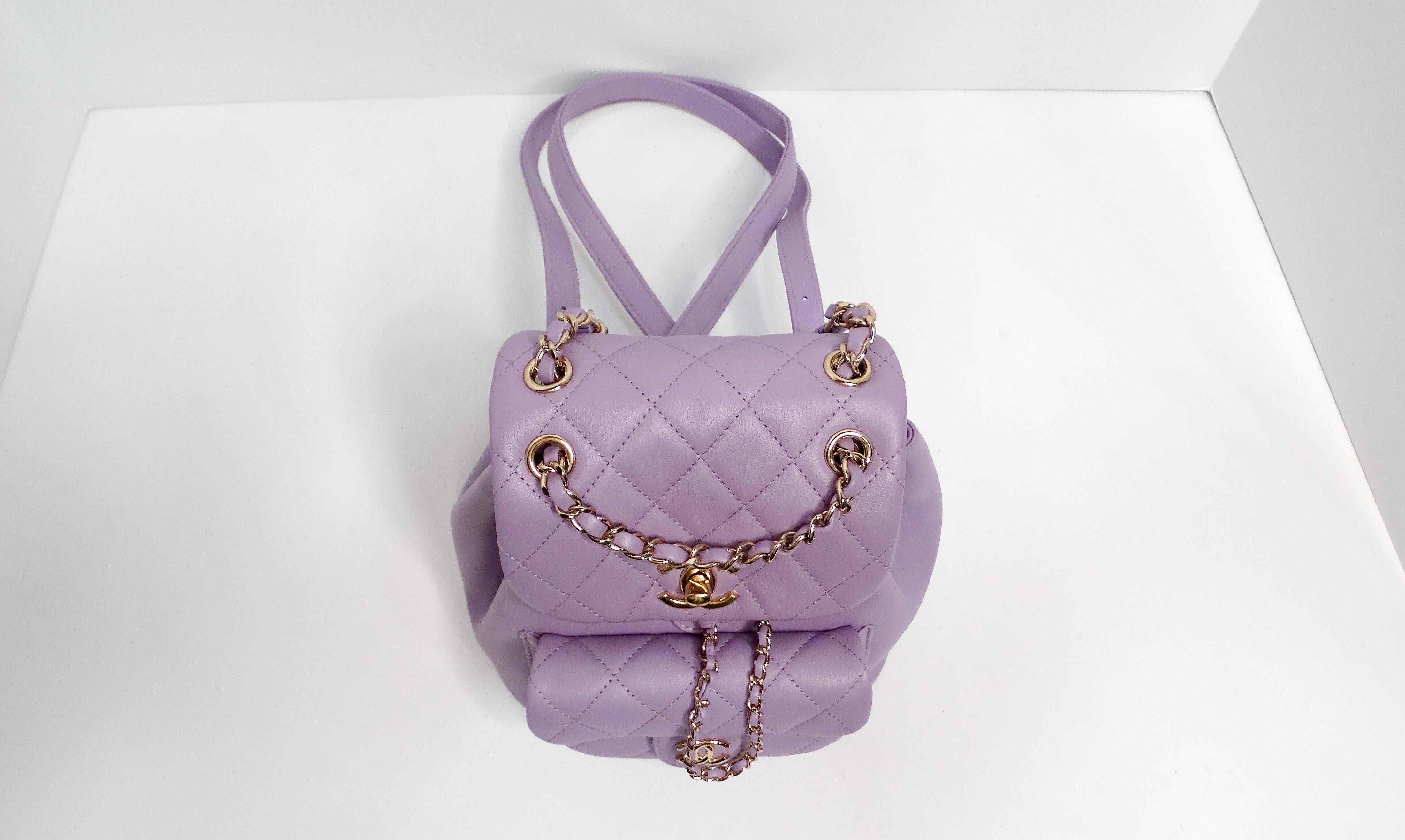 Chanel Purple Quilted Lambskin Duma Backpack With Gold-Tone Hardware For Sale 3