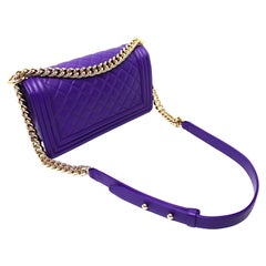 Chanel Purple Quilted Lambskin Medium Boy Handbag With Gold-Tone Hardware