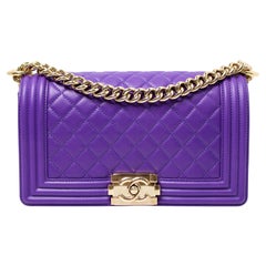 Chanel Purple Quilted Lambskin Medium Boy Handbag With Gold-Tone Hardware