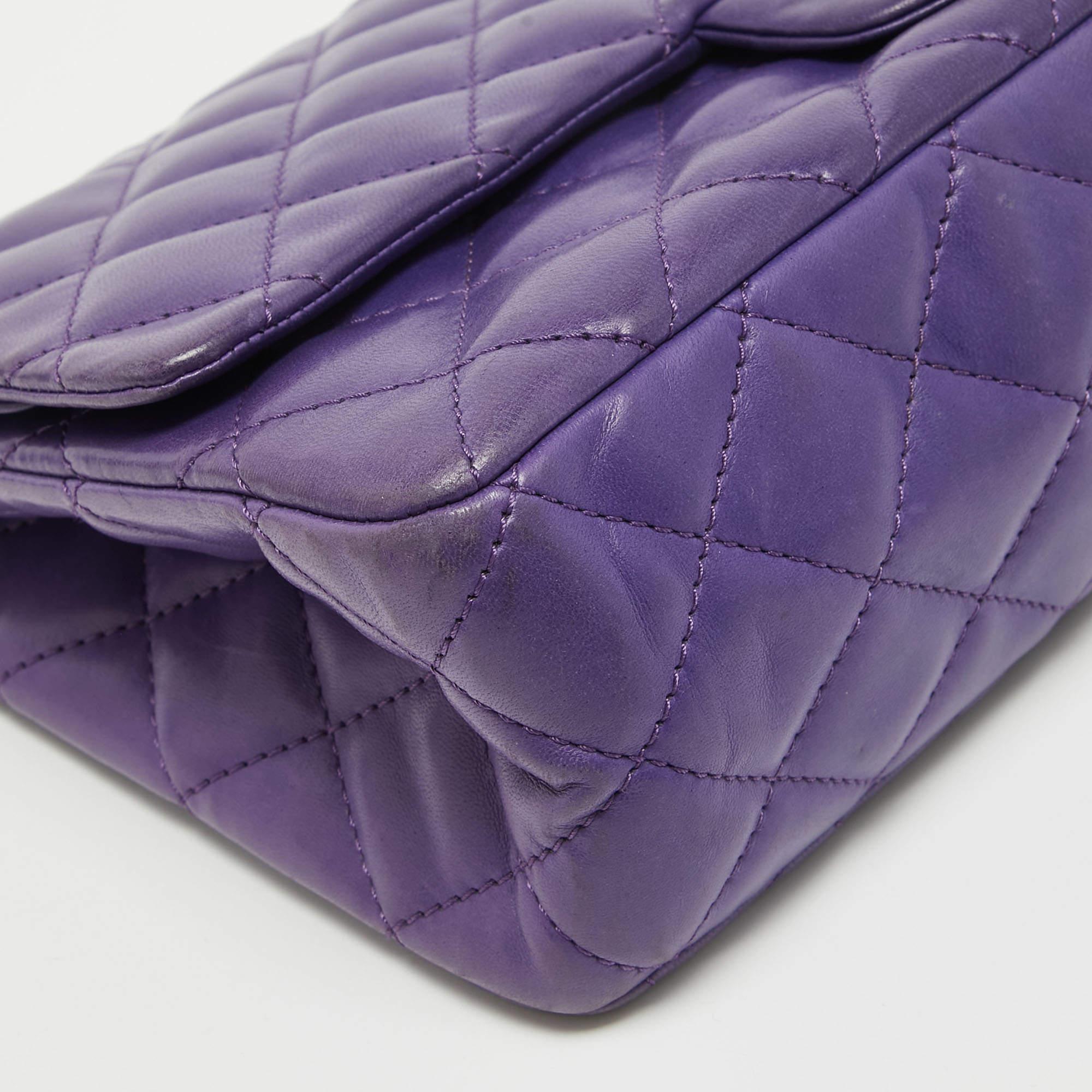 Chanel Purple Quilted Leather 227 Reissue 2.55 Flap Bag For Sale 9