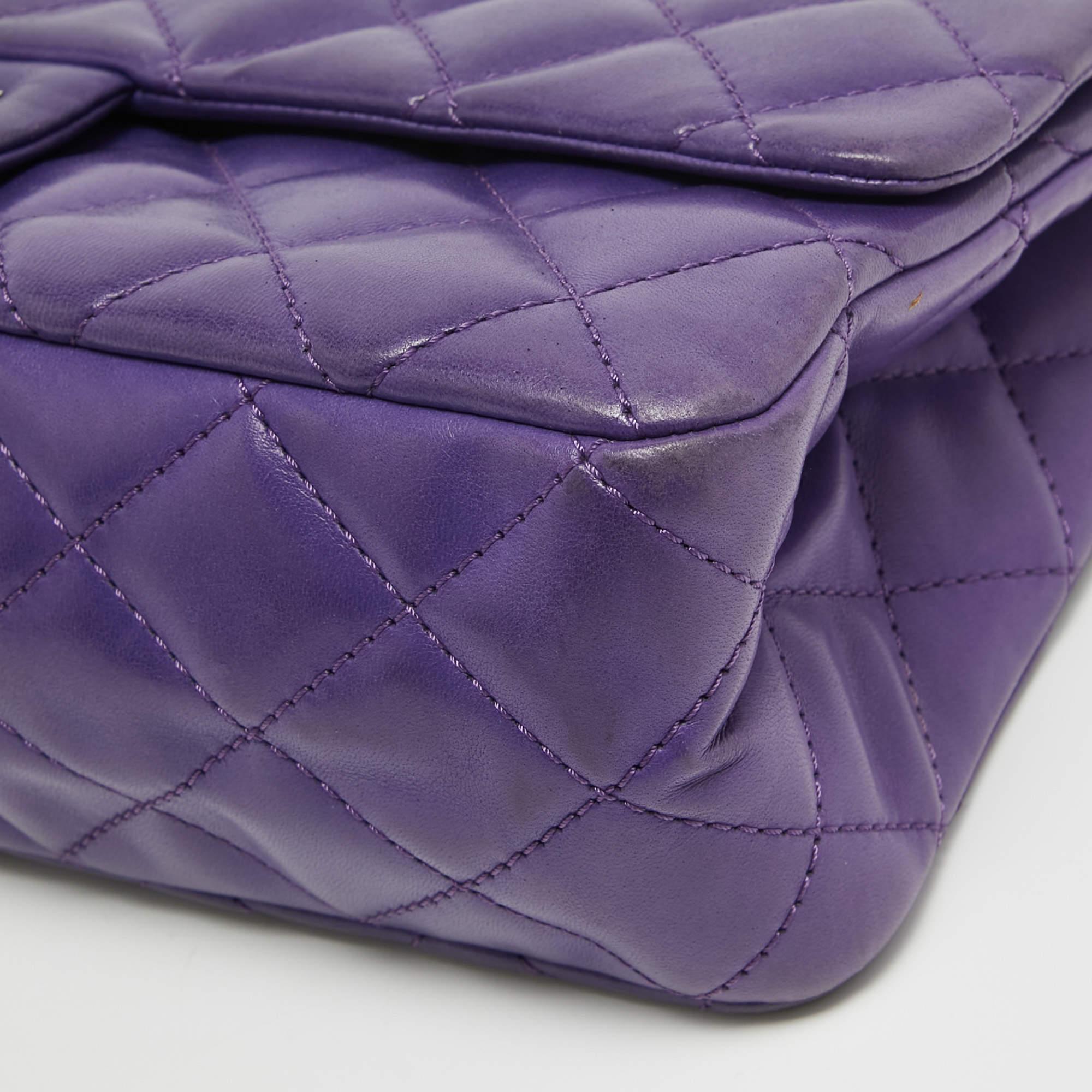 Chanel Purple Quilted Leather 227 Reissue 2.55 Flap Bag For Sale 10