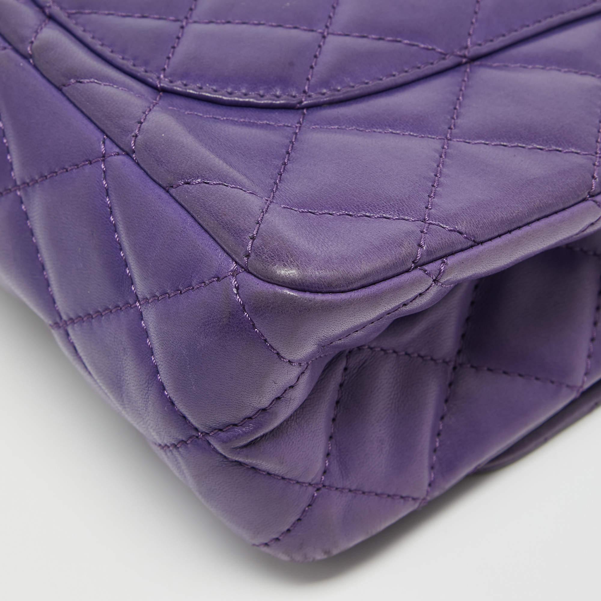 Chanel Purple Quilted Leather 227 Reissue 2.55 Flap Bag For Sale 12