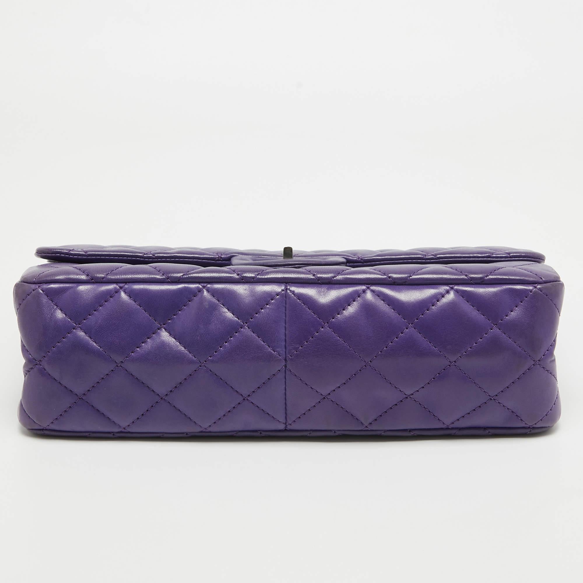 Chanel Purple Quilted Leather 227 Reissue 2.55 Flap Bag For Sale 1