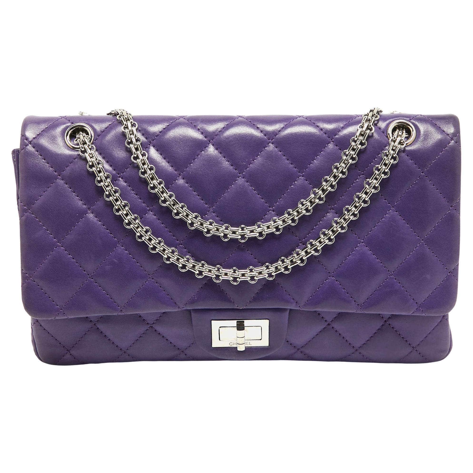 Chanel Purple Quilted Leather 227 Reissue 2.55 Flap Bag For Sale