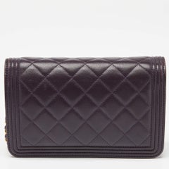 Chanel Purple Quilted Leather Boy Wallet on Chain