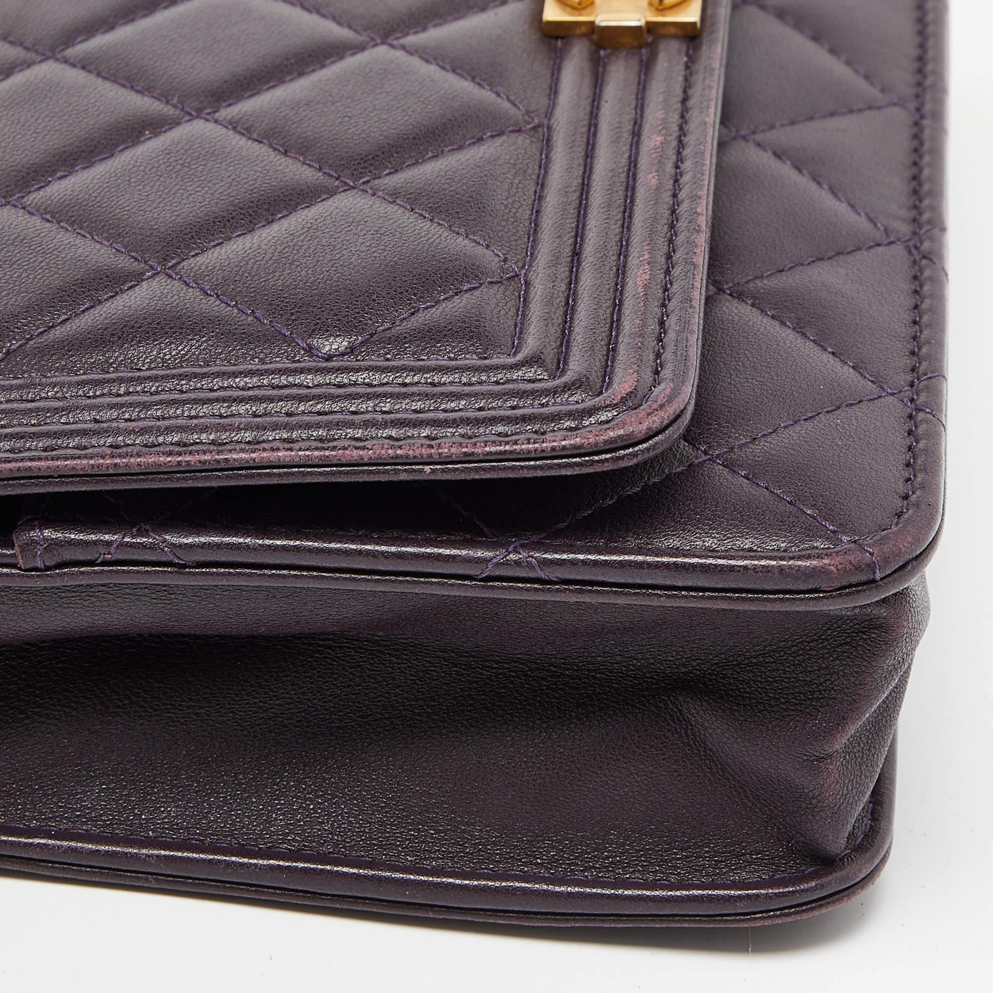 Chanel Purple Quilted Leather Boy Wallet on Chain 3