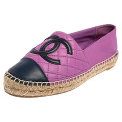 Chanel Purple Quilted Leather CC Flat Espadrile Size 37