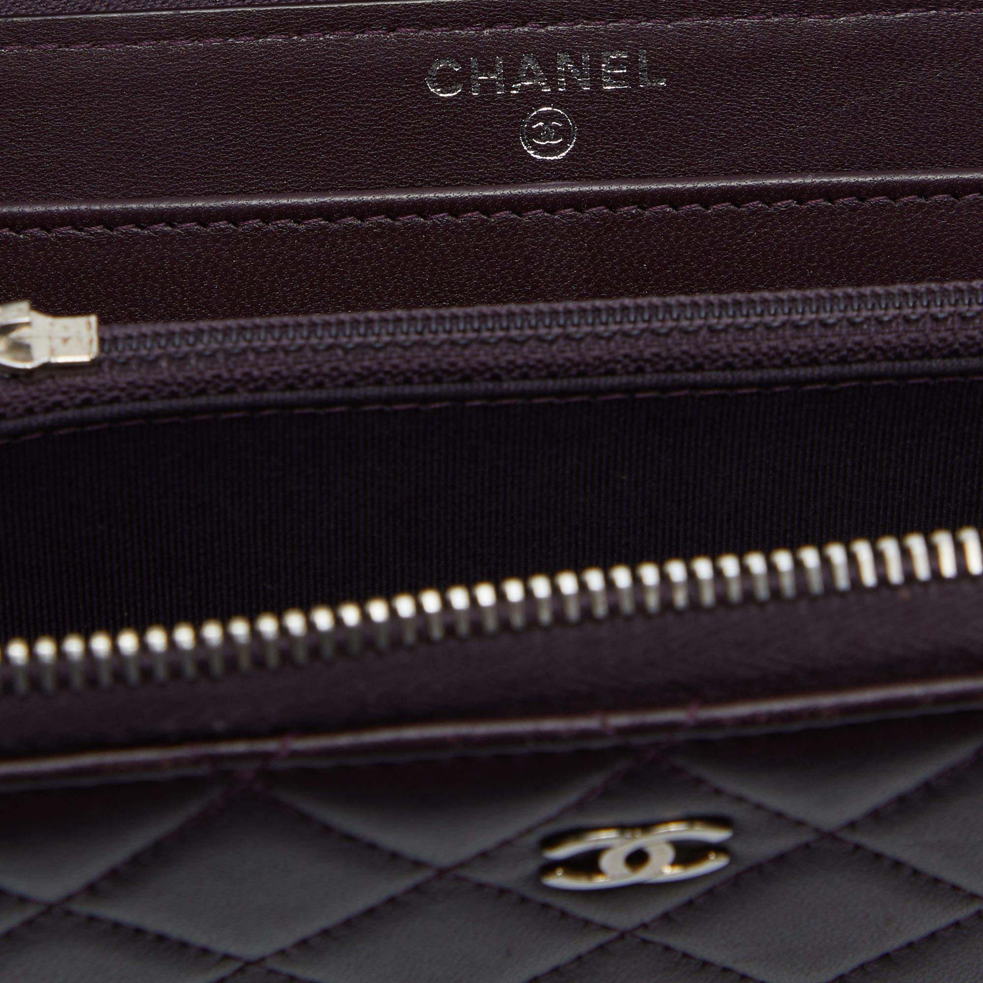 Chanel Purple Quilted Leather CC Zip Around Wallet For Sale 8