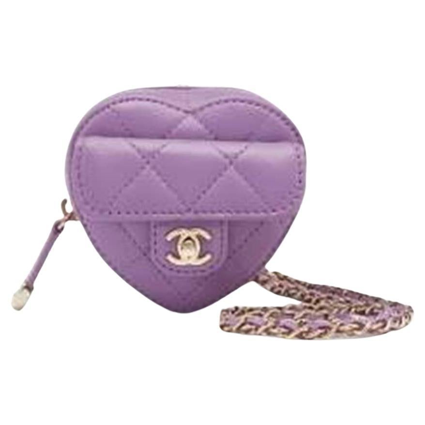 Chanel Purple Quilted Leather Heart Classic Coin Purse