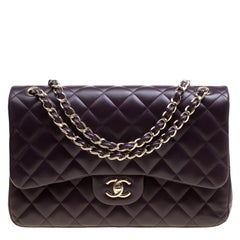 Chanel Purple Quilted Leather Jumbo Classic Double Flap Bag