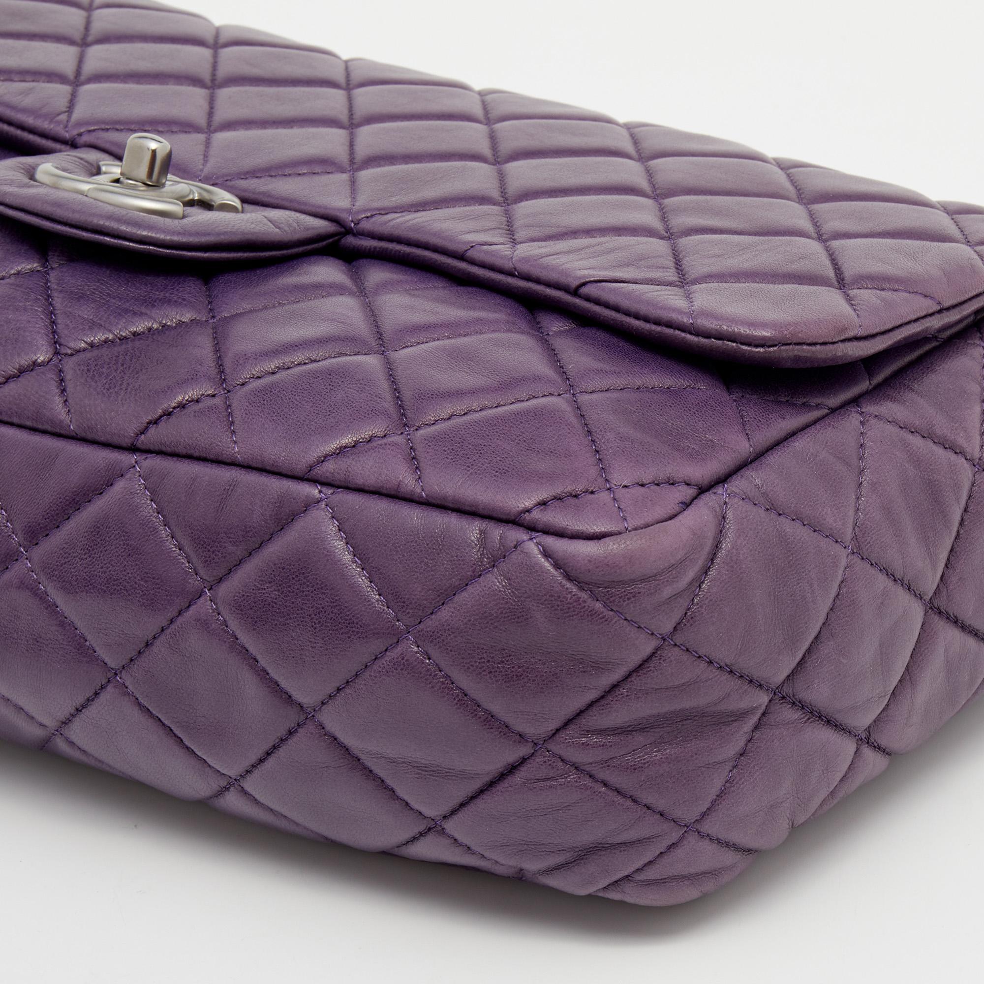 Women's Chanel Purple Quilted Leather Jumbo Classic Flap Bag