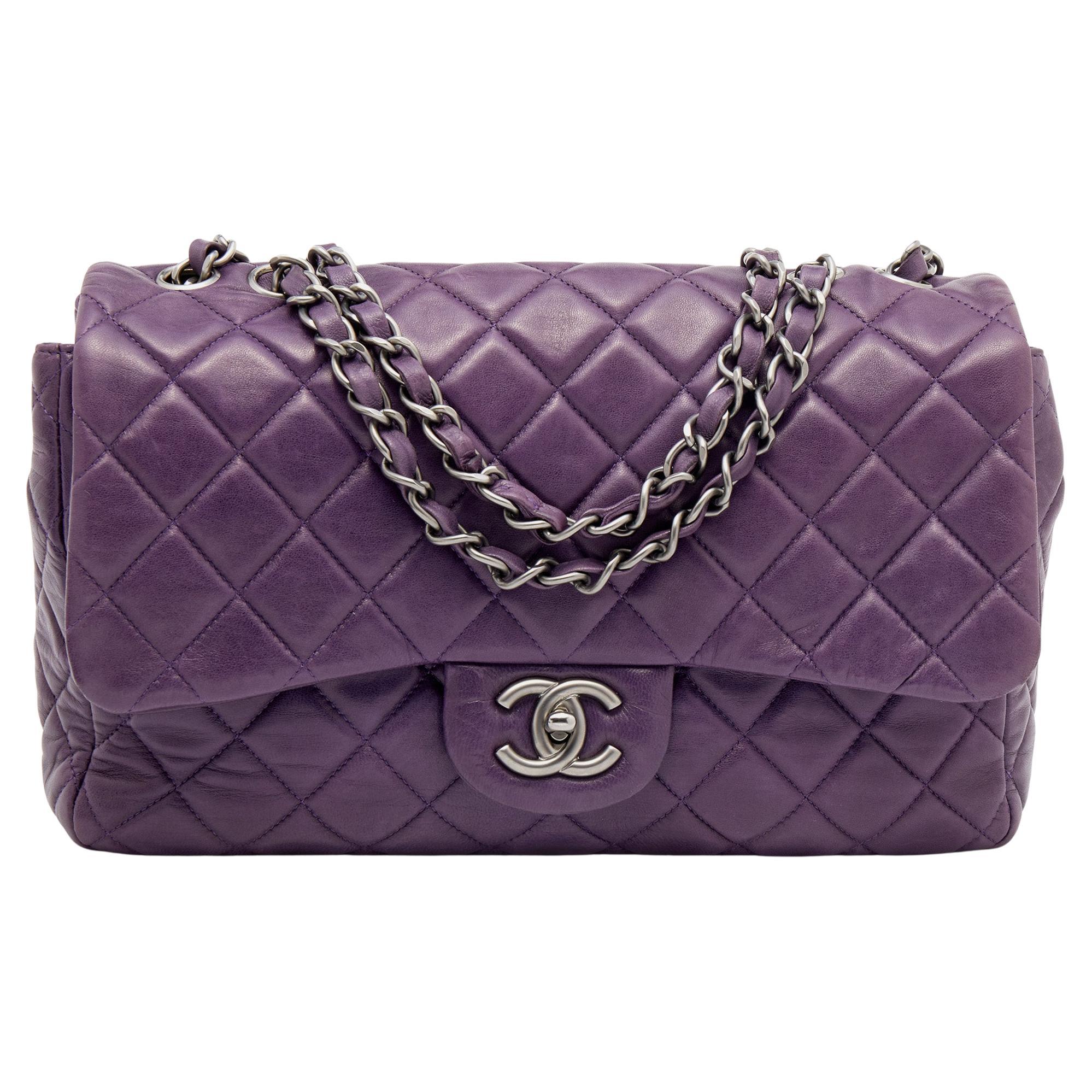 Chanel Purple Quilted Leather Jumbo Classic Flap Bag