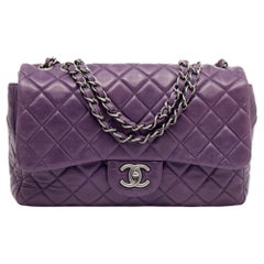 Chanel Purple Quilted Leather Jumbo Classic Flap Bag