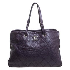 Chanel Purple Quilted Leather Large On the Road Tote