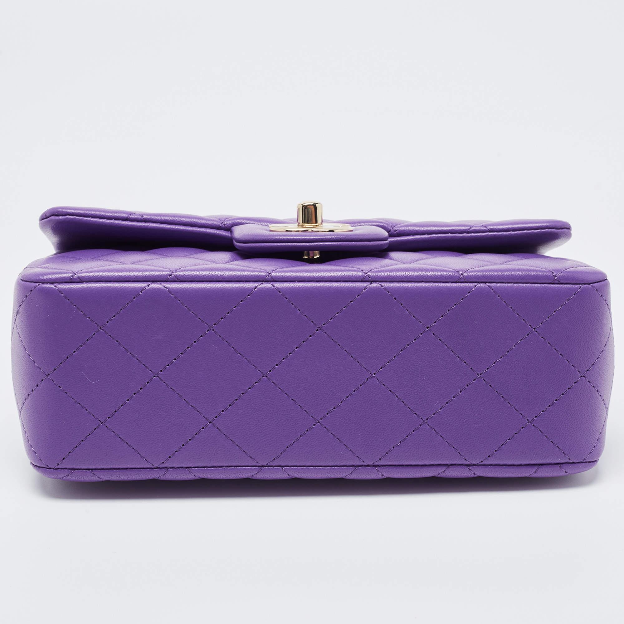 Chanel Purple Quilted Leather Mini Classic Top Handle Bag 7