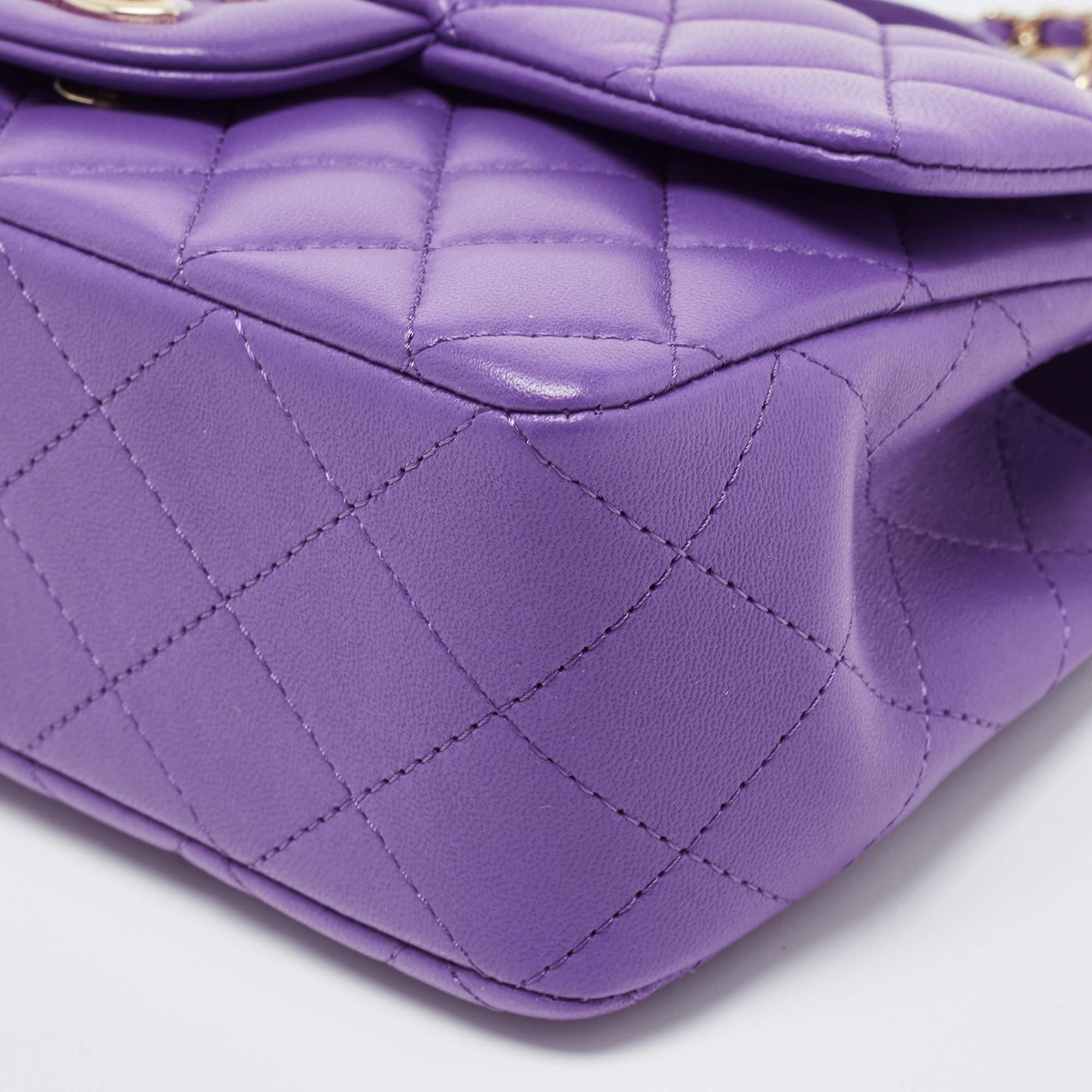 Chanel Purple Quilted Leather Mini Classic Top Handle Bag In New Condition In Dubai, Al Qouz 2