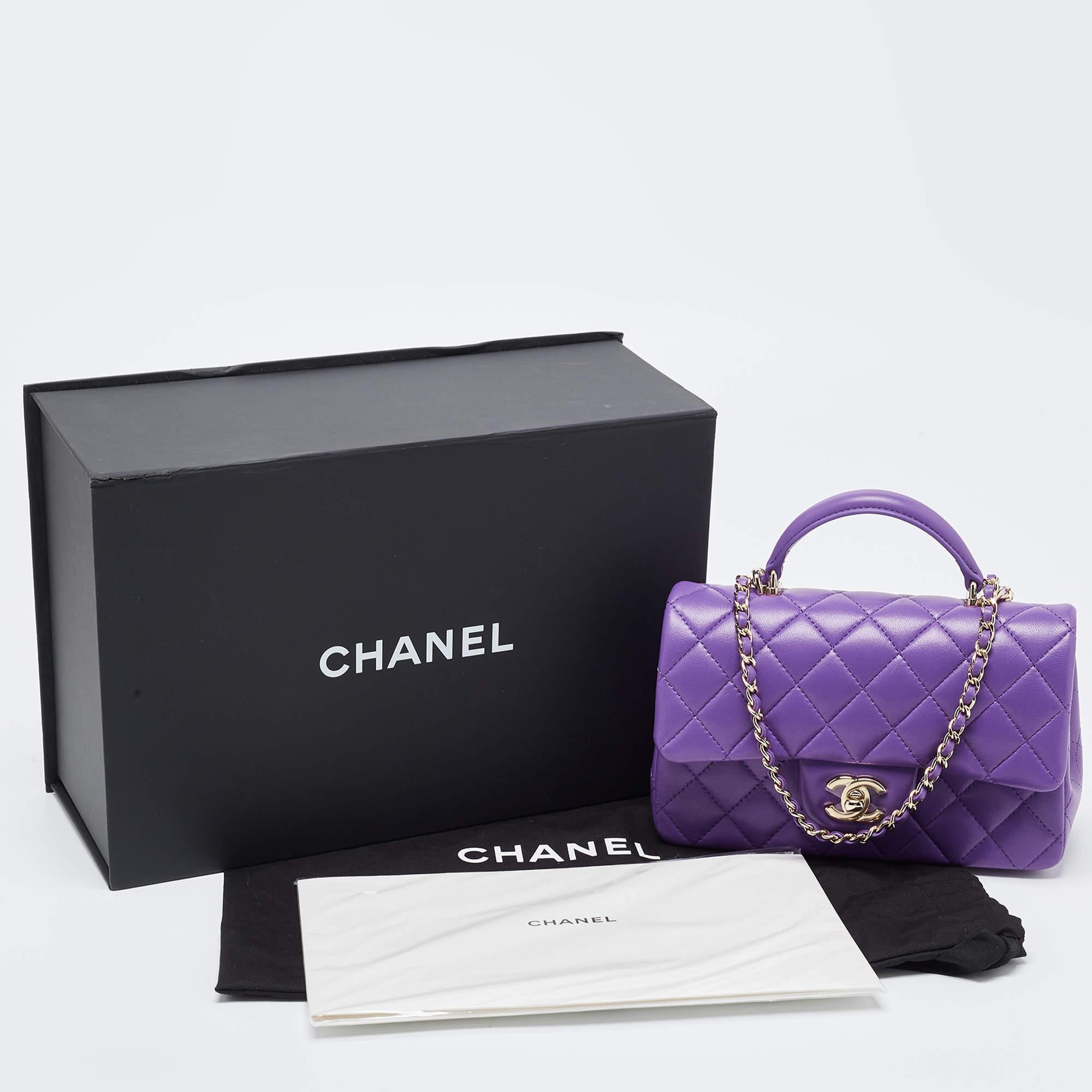 Chanel Purple Quilted Leather Mini Classic Top Handle Bag 1