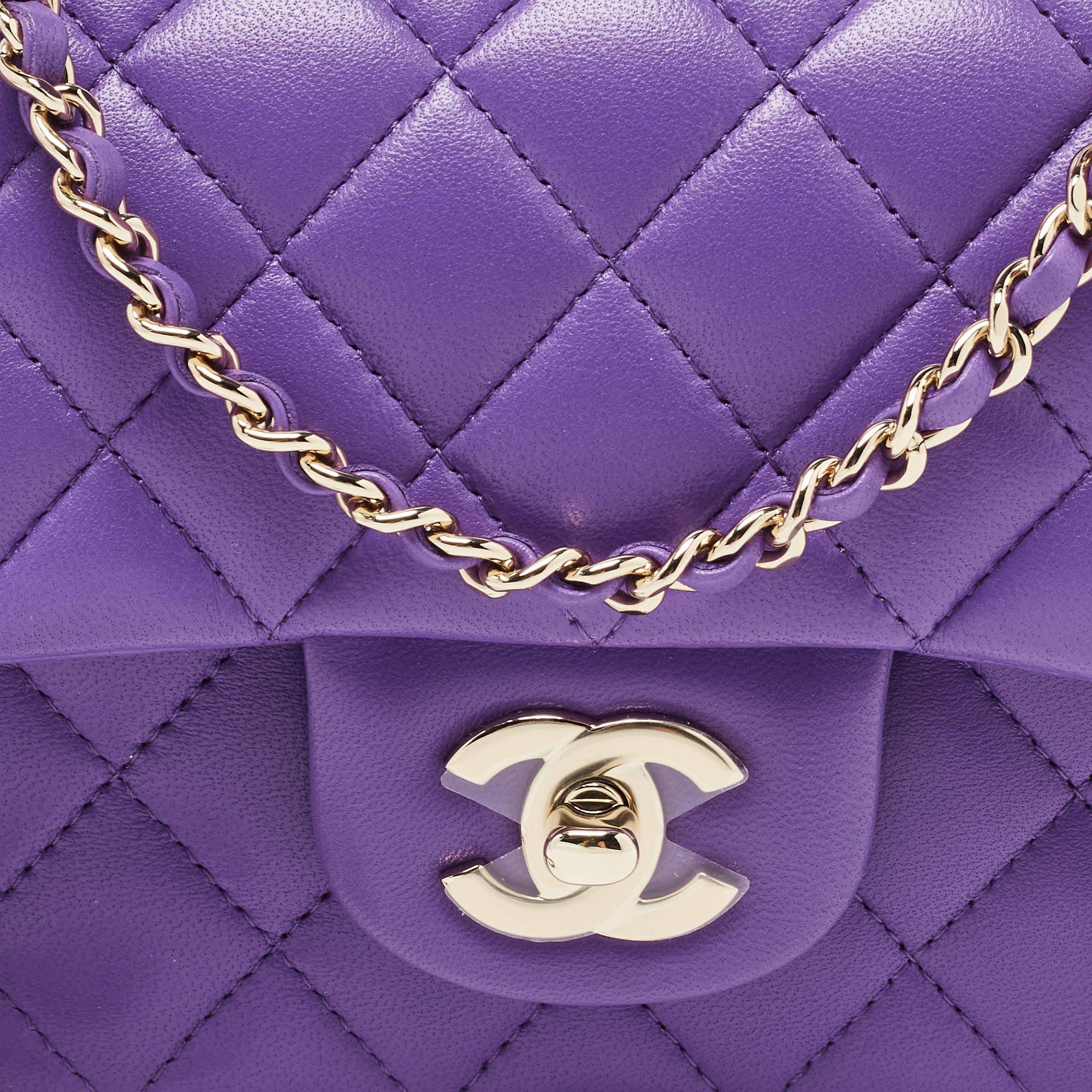 Chanel Purple Quilted Leather Mini Classic Top Handle Bag 2