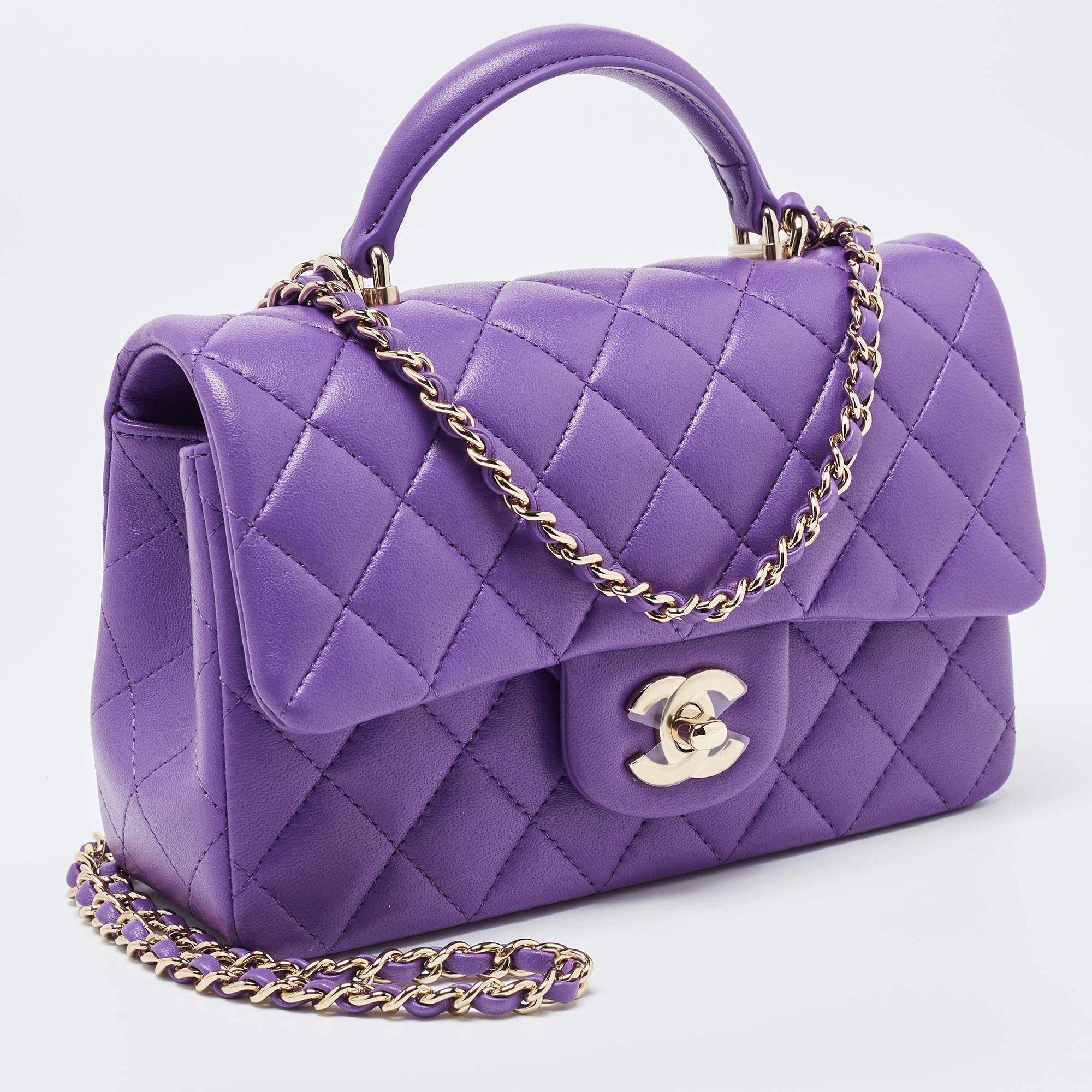 Chanel Purple Quilted Leather Mini Classic Top Handle Bag 3