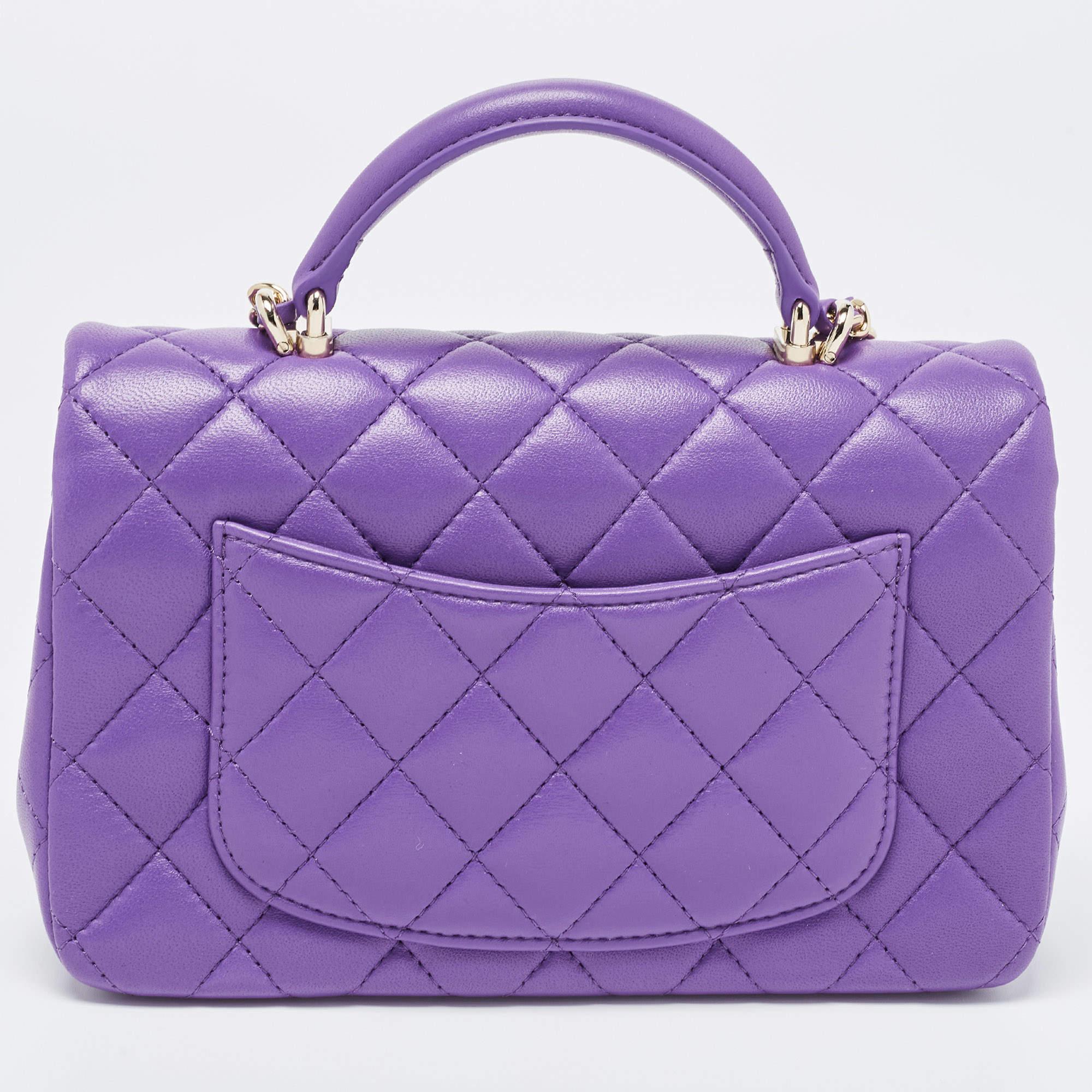 Chanel Purple Quilted Leather Mini Classic Top Handle Bag 4